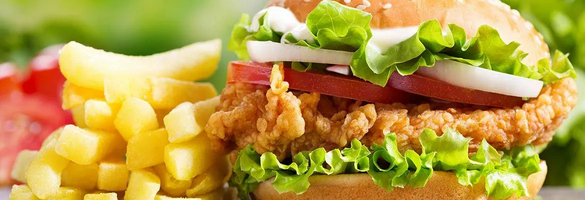 Chicken burger with golden fries